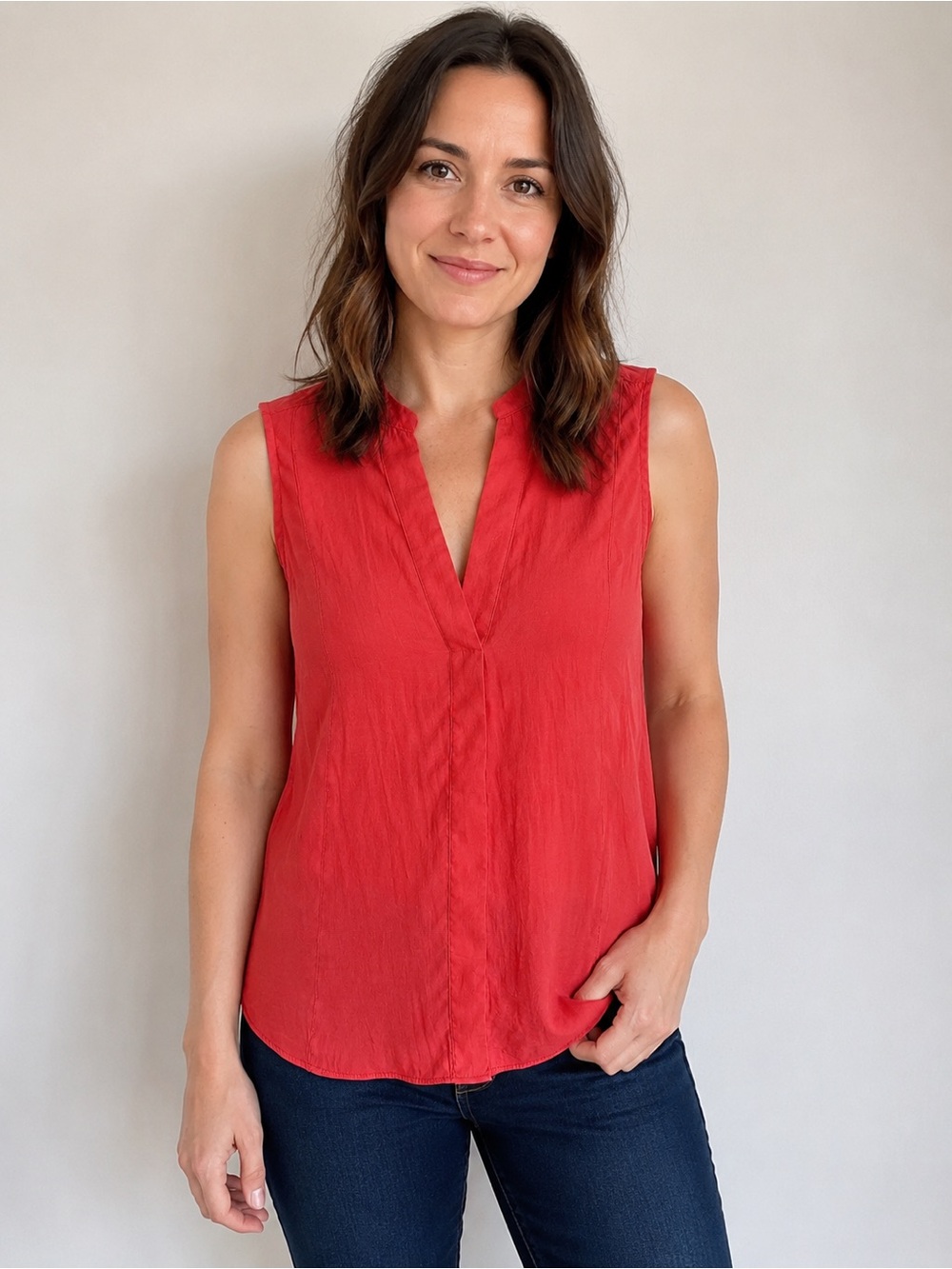 Banana Republic Sleeveless V-Neck Red Women's Top